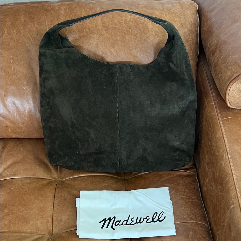 Madewell Large Mylie Shoulder Bag in Italian Suede Dark Olive